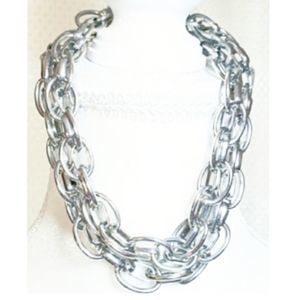 LOFT Classic Double Link Chain Necklace Wrap Bracelet Silver Goth Punk